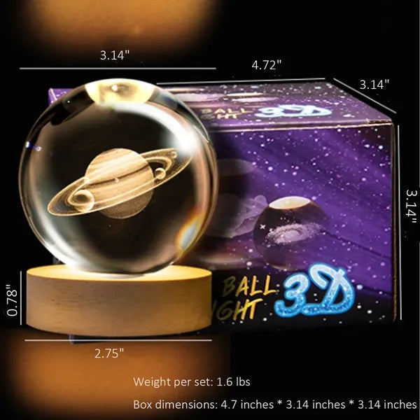 3D Glass Crystal Ball Night Lamp Multicolor LED Light