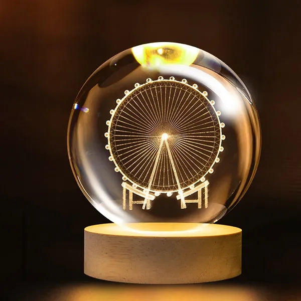 3D Glass Crystal Ball Night Lamp Multicolor LED Light