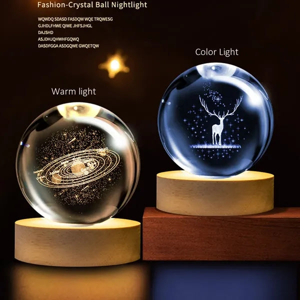 3D Glass Crystal Ball Night Lamp Multicolor LED Light