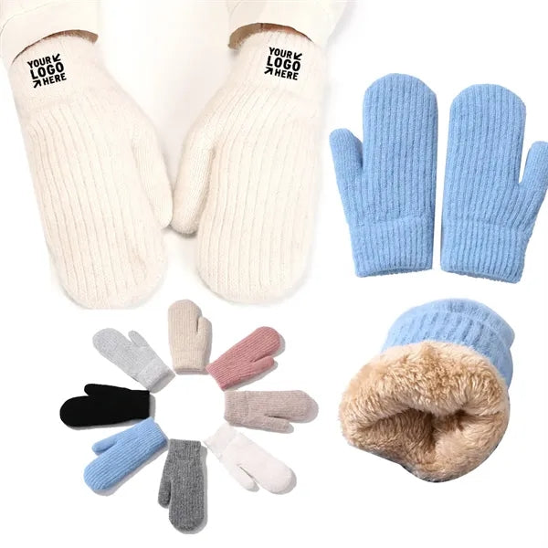 Women Winter Thick Fleece Knit Mittens Gloves