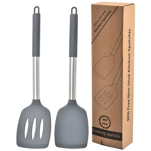 Dual Silicone Solid Turner Set with Non-Stick Slotted Design
