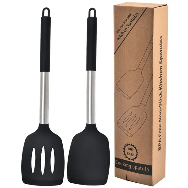 Dual Silicone Solid Turner Set with Non-Stick Slotted Design