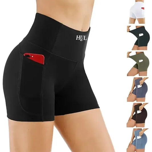 High Waist Breathable Polyester Workout Shorts w/ Pockets