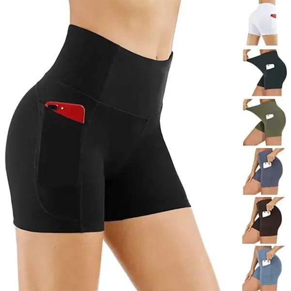 High Waist Breathable Polyester Workout Shorts w/ Pockets