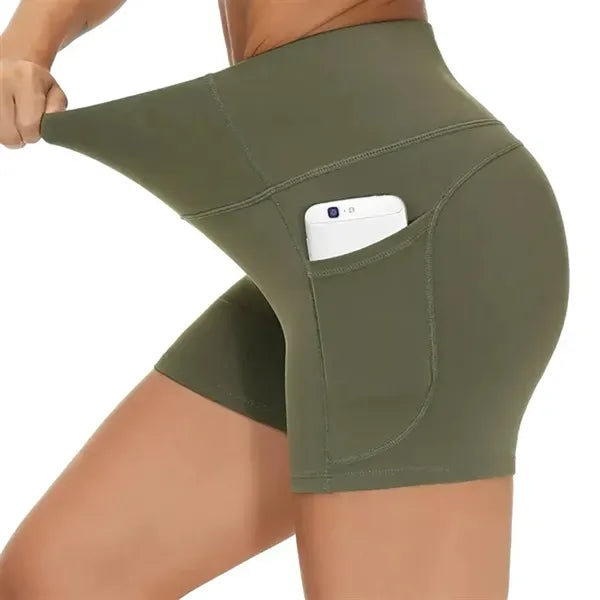 High Waist Breathable Polyester Workout Shorts w/ Pockets