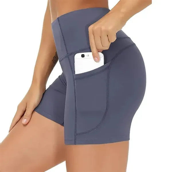 High Waist Breathable Polyester Workout Shorts w/ Pockets