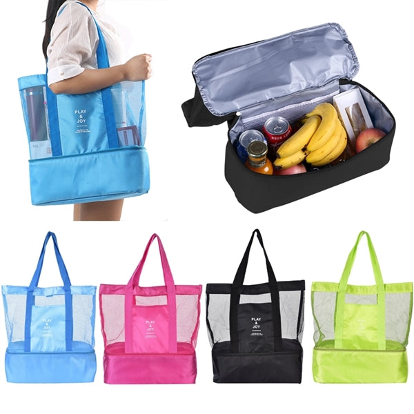 Double Layer Mesh Insulated Cooler Beach Tote Bag