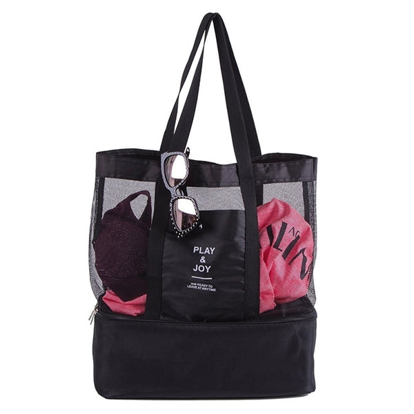Double Layer Mesh Insulated Cooler Beach Tote Bag