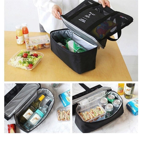 Double Layer Mesh Insulated Cooler Beach Tote Bag