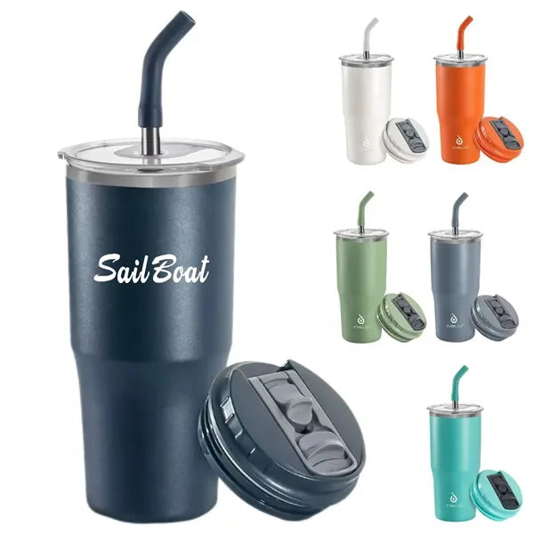 24oz Double-lid straw stainless steel insulated cup