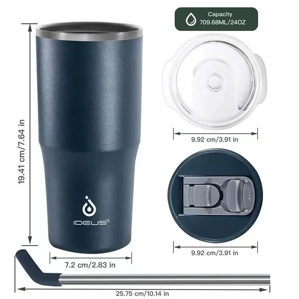 24oz Double-lid straw stainless steel insulated cup