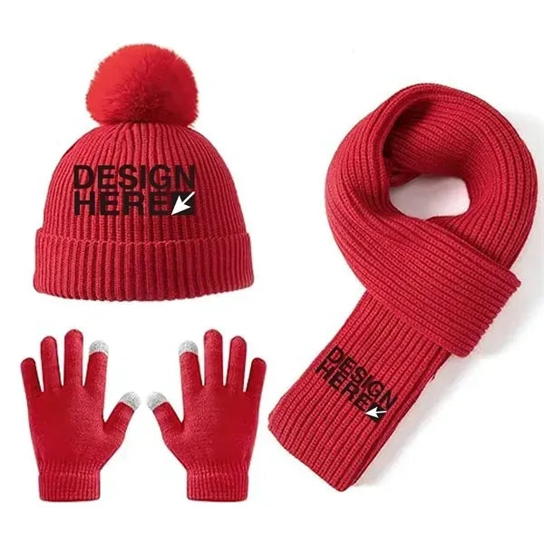 3Pcs Kids Hat Scarf and Snow Gloves Set