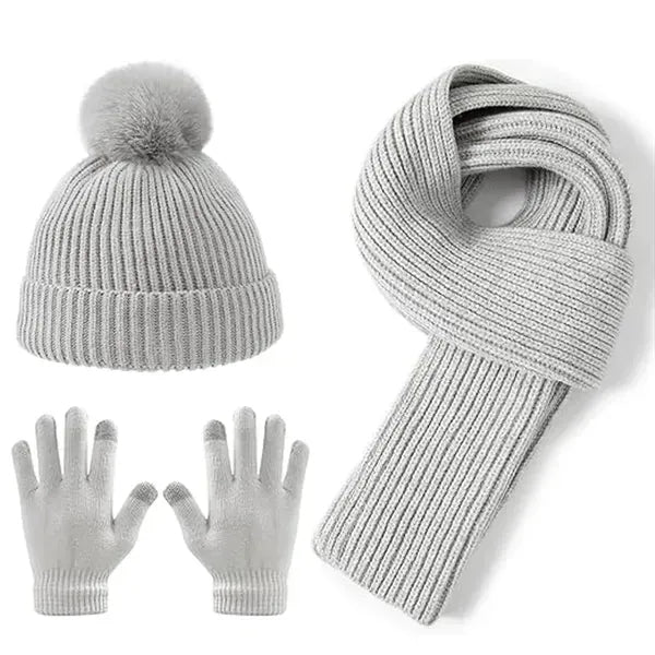 3Pcs Kids Hat Scarf and Snow Gloves Set