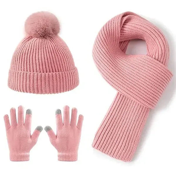3Pcs Kids Hat Scarf and Snow Gloves Set
