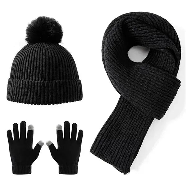 3Pcs Kids Hat Scarf and Snow Gloves Set