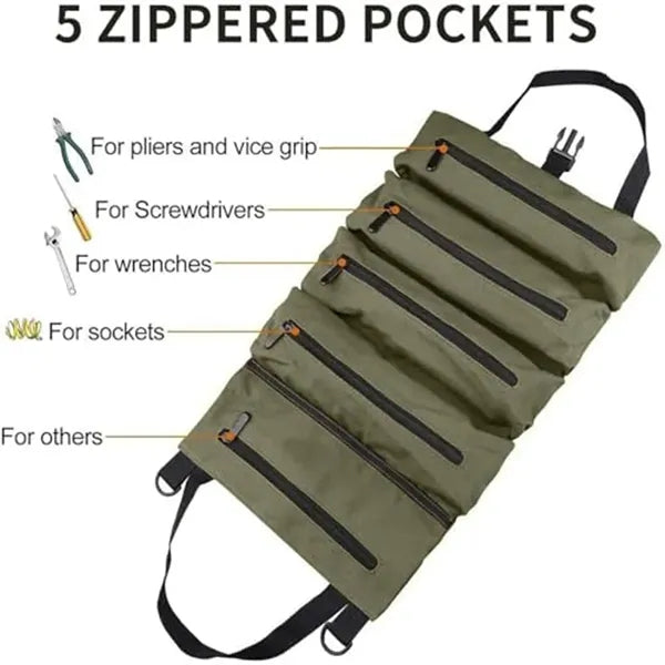 Waterproof Roll-Up Hardware Tool Organizer With 5 Pockets