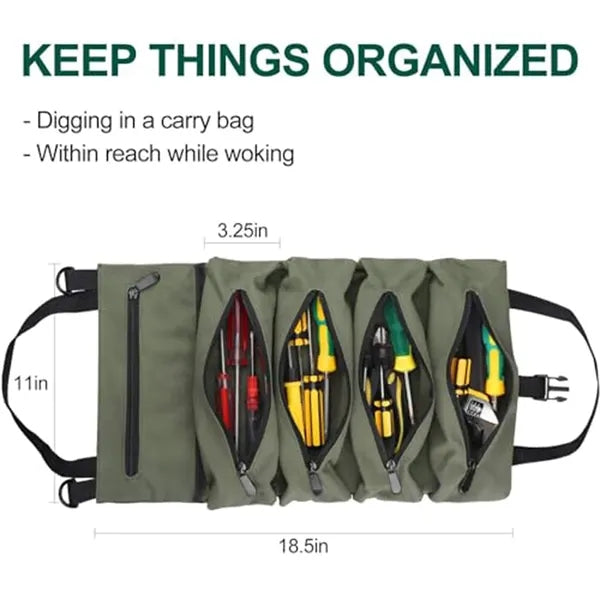 Waterproof Roll-Up Hardware Tool Organizer With 5 Pockets