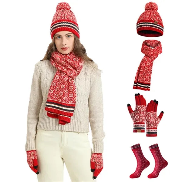 Winter Scarf Hat Gloves Set for Women