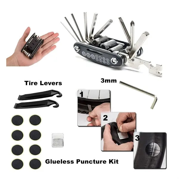 Versatile Portable Bicycle Tire Repair Combination Tool Kit