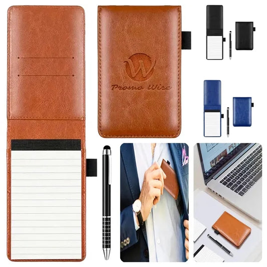 A7 Small Leather Multi-Function Notepad with Metal Pen