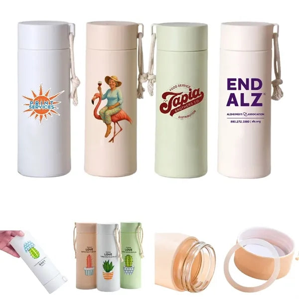 13.5 oz Pastel Double-Wall Glass Bottle Mug with Handle