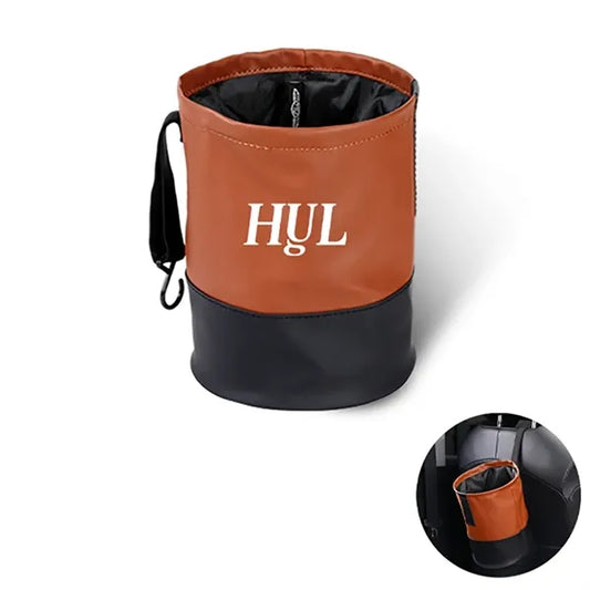 Foldable Synthetic Nappa Leather Car Trash Can w/ Hook