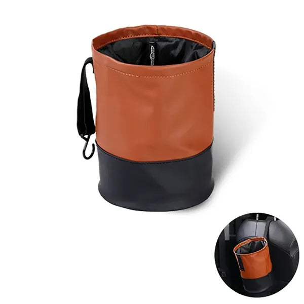 Foldable Synthetic Nappa Leather Car Trash Can w/ Hook
