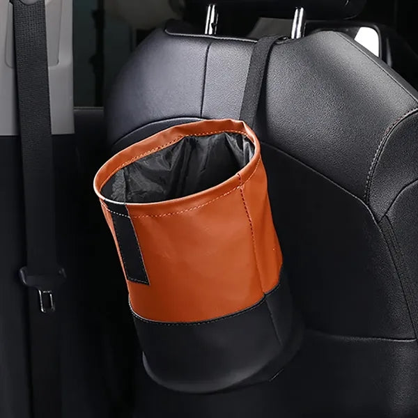 Foldable Synthetic Nappa Leather Car Trash Can w/ Hook