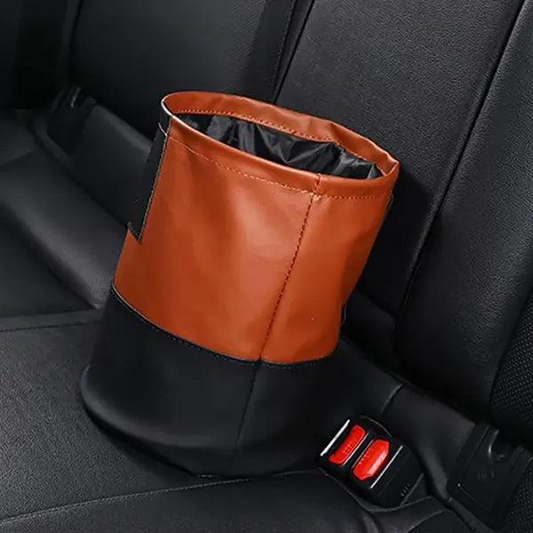Foldable Synthetic Nappa Leather Car Trash Can w/ Hook