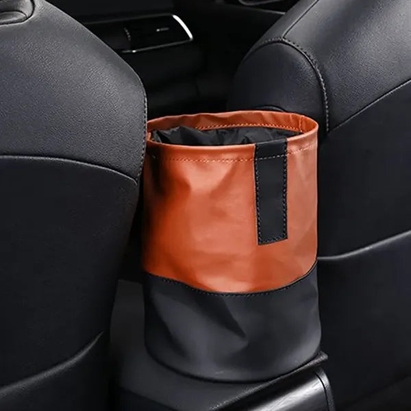 Foldable Synthetic Nappa Leather Car Trash Can w/ Hook