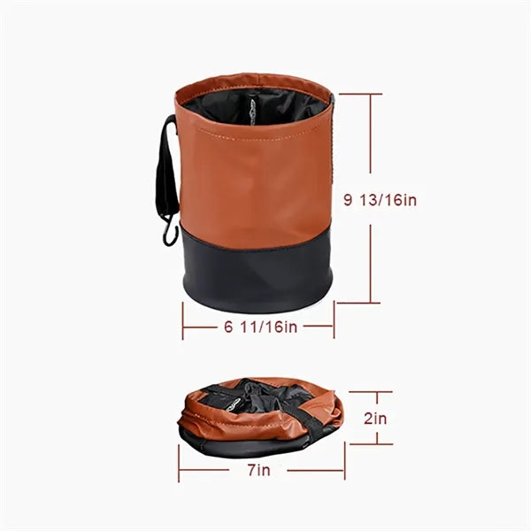 Foldable Synthetic Nappa Leather Car Trash Can w/ Hook
