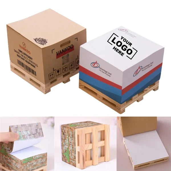 Self Adhesive Note Cube With Wooden Pallet Base