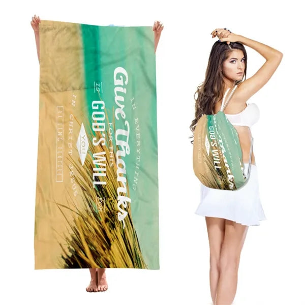 2 in 1 Microfiber Beach Towel Drawstring Backpack