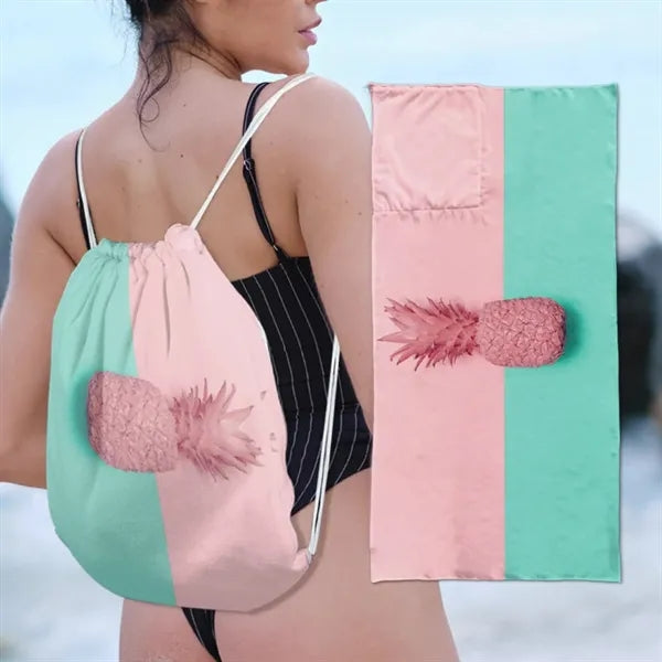2 in 1 Microfiber Beach Towel Drawstring Backpack