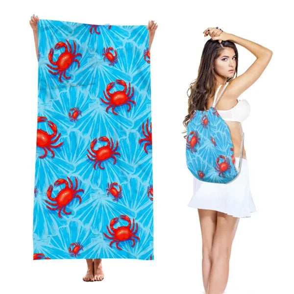 2 in 1 Microfiber Beach Towel Drawstring Backpack
