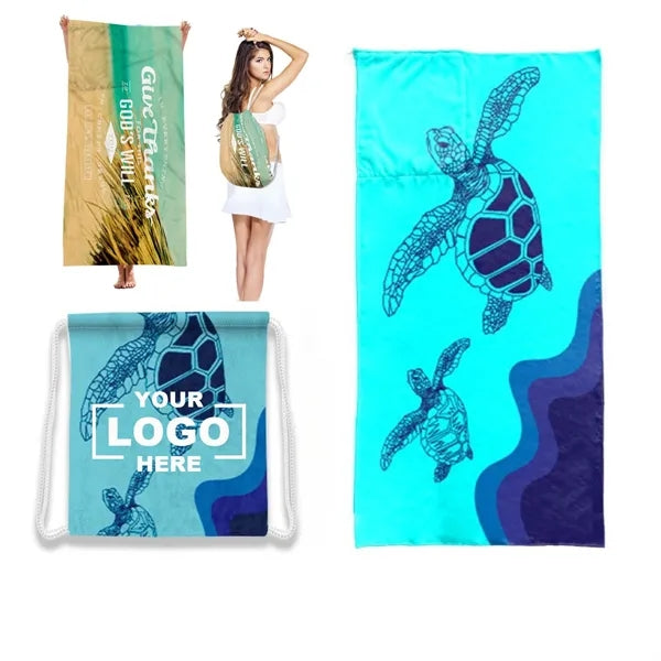 2 in 1 Microfiber Beach Towel Drawstring Backpack