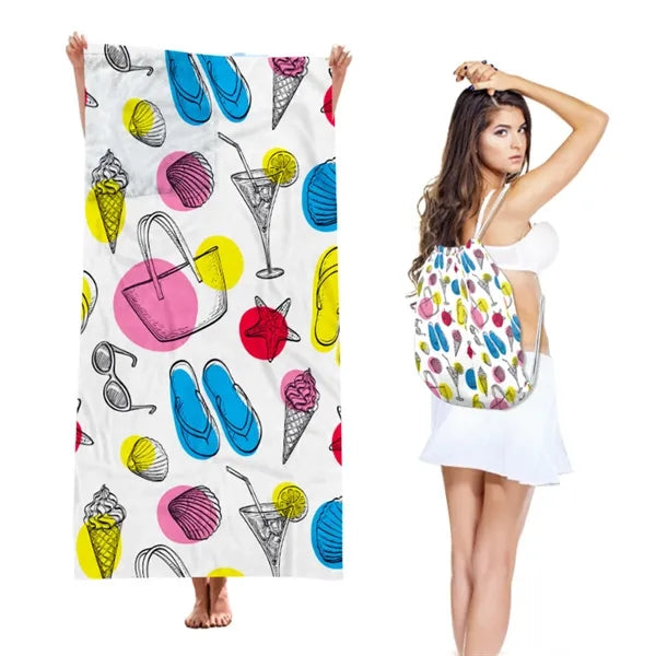 2 in 1 Microfiber Beach Towel Drawstring Backpack