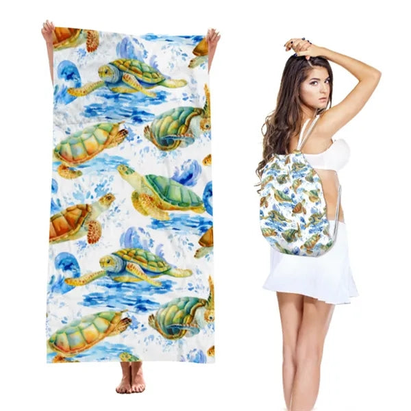 2 in 1 Microfiber Beach Towel Drawstring Backpack