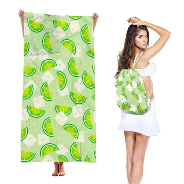 2 in 1 Microfiber Beach Towel Drawstring Backpack