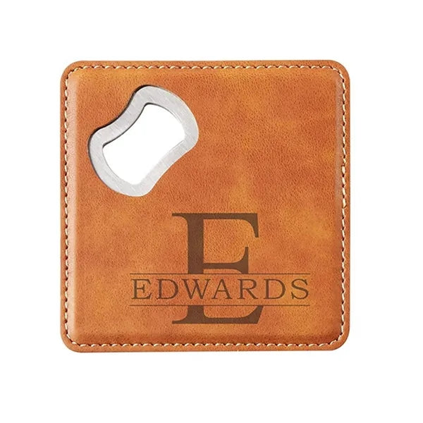 Faux Leather Coaster with Built-In Bottle Opener