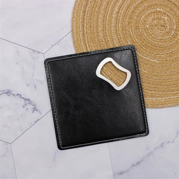 Faux Leather Coaster with Built-In Bottle Opener
