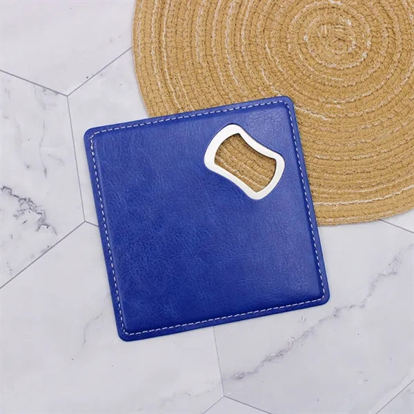 Faux Leather Coaster with Built-In Bottle Opener