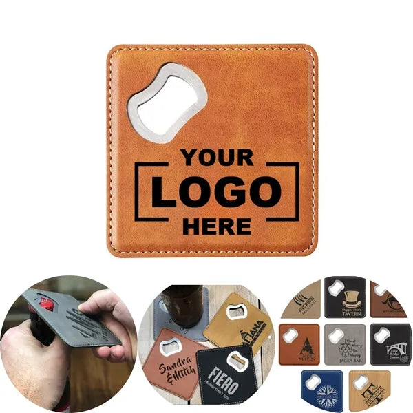 Faux Leather Coaster with Built-In Bottle Opener