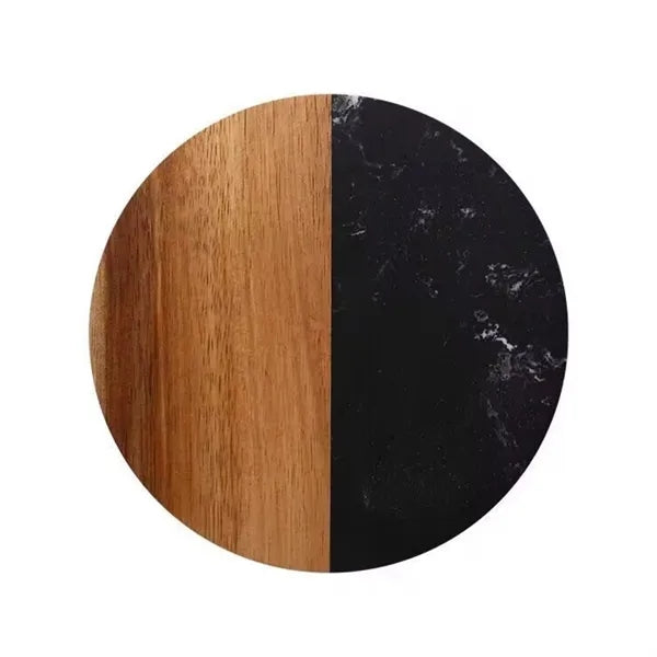 Marble and Bamboo Coaster Set with Rounded Corners