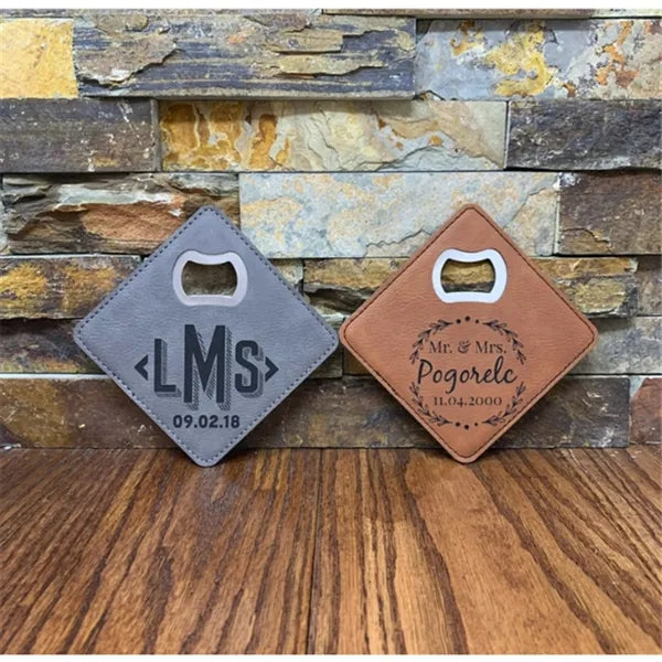 Faux Leather Coaster with Built-In Bottle Opener