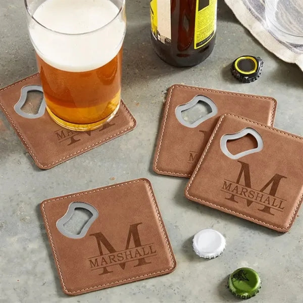 Faux Leather Coaster with Built-In Bottle Opener