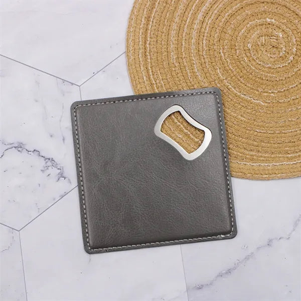 Faux Leather Coaster with Built-In Bottle Opener