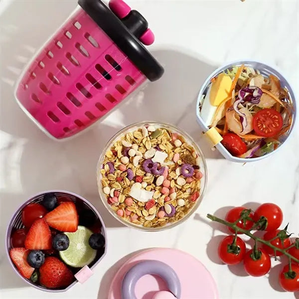 Portable Salad Cup with Built in Fork and Strainer Lid