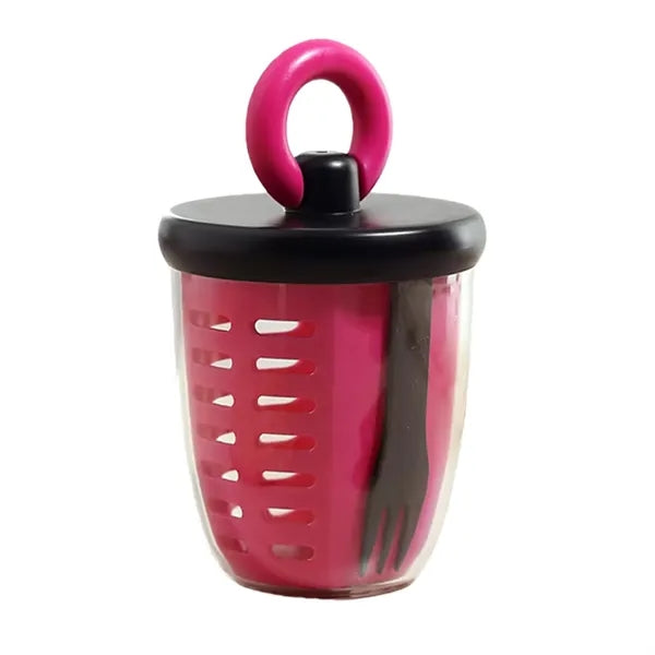 Portable Salad Cup with Built in Fork and Strainer Lid