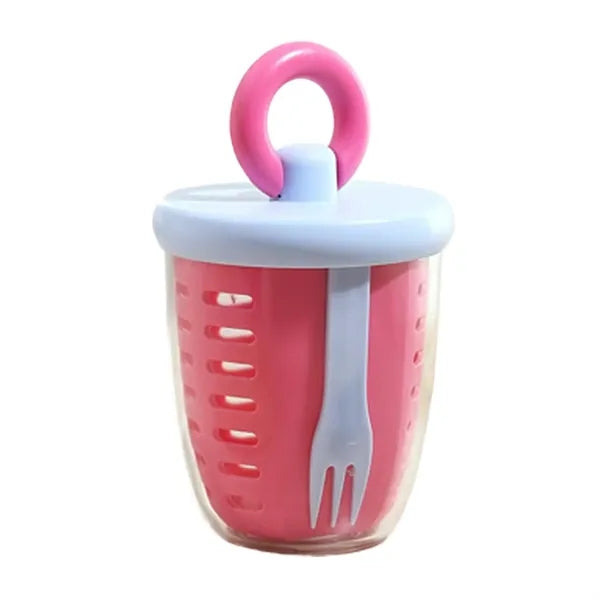 Portable Salad Cup with Built in Fork and Strainer Lid